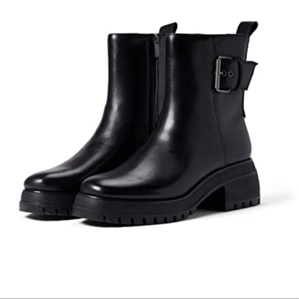 Franco Sarto Jersey Buckled Leather Lug Sole Boot